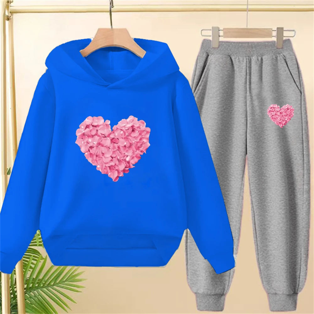 Petals heart-shaped Children's Tops and bottom Hoodies Girls Boy age 3-12 Coat Casual Toddle Sweatshirr Hood autumn clothing