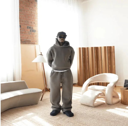 Men's Oversized Fleece Tracksuit - 2-Piece Hoodie & Joggers