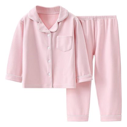 New Winter Kids Flannel Pyjamas Sets Warm Velvet Sleepwear Solid Color Long Sleeve Tops Pants Boys Girls PJs Casual Clothes