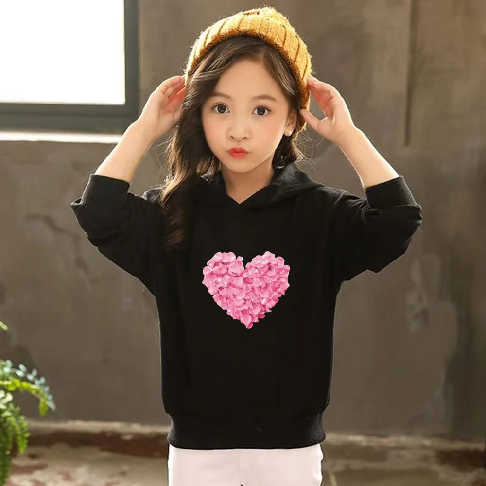 Petals heart-shaped Children's Tops and bottom Hoodies Girls Boy age 3-12 Coat Casual Toddle Sweatshirr Hood autumn clothing