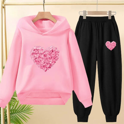Petals heart-shaped Children's Tops and bottom Hoodies Girls Boy age 3-12 Coat Casual Toddle Sweatshirr Hood autumn clothing