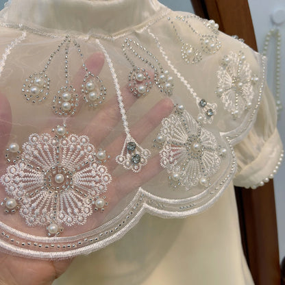 Girls Dress Summer Children's Cheongsam Princess Dress New 2023 Printing BeadedTulle Shoulder Dress Ropa De Niña Girls Clothes