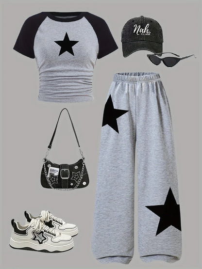 Girls' Star Pattern Sweatpants Set