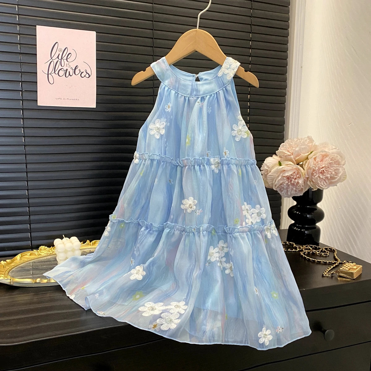 Summer Girl's Floral Embroidered Dress