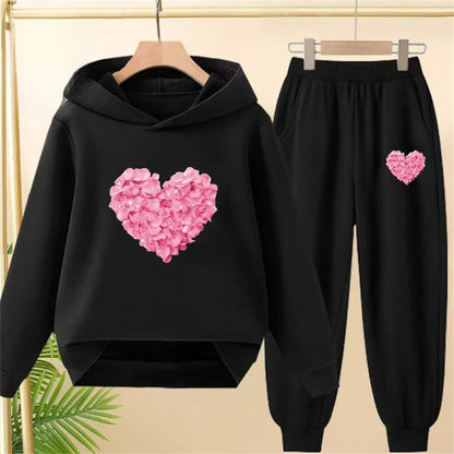 Petals heart-shaped Children's Tops and bottom Hoodies Girls Boy age 3-12 Coat Casual Toddle Sweatshirr Hood autumn clothing