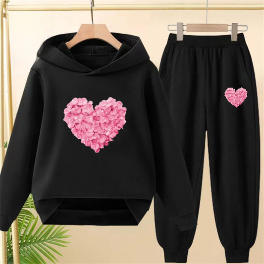 Petals heart-shaped Children's Tops and bottom Hoodies Girls Boy age 3-12 Coat Casual Toddle Sweatshirr Hood autumn clothing