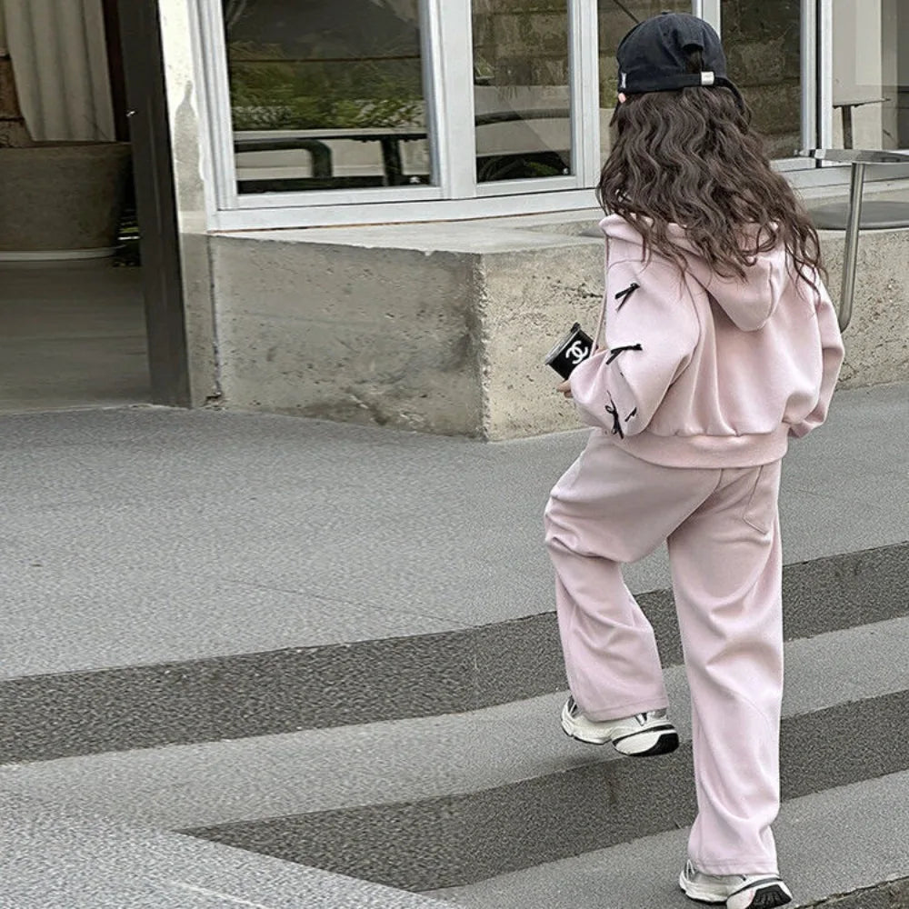 Girls' Pink Bow Tracksuit Set