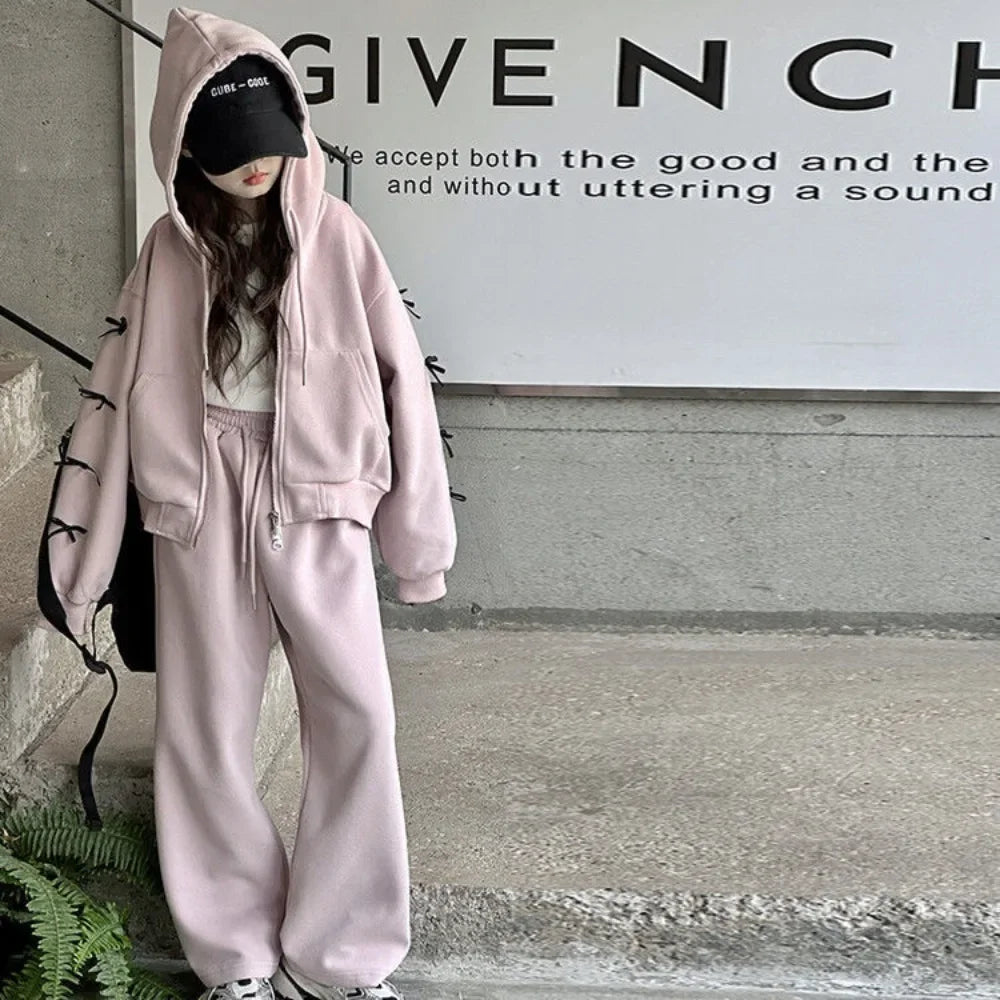 Girls' Pink Bow Tracksuit Set
