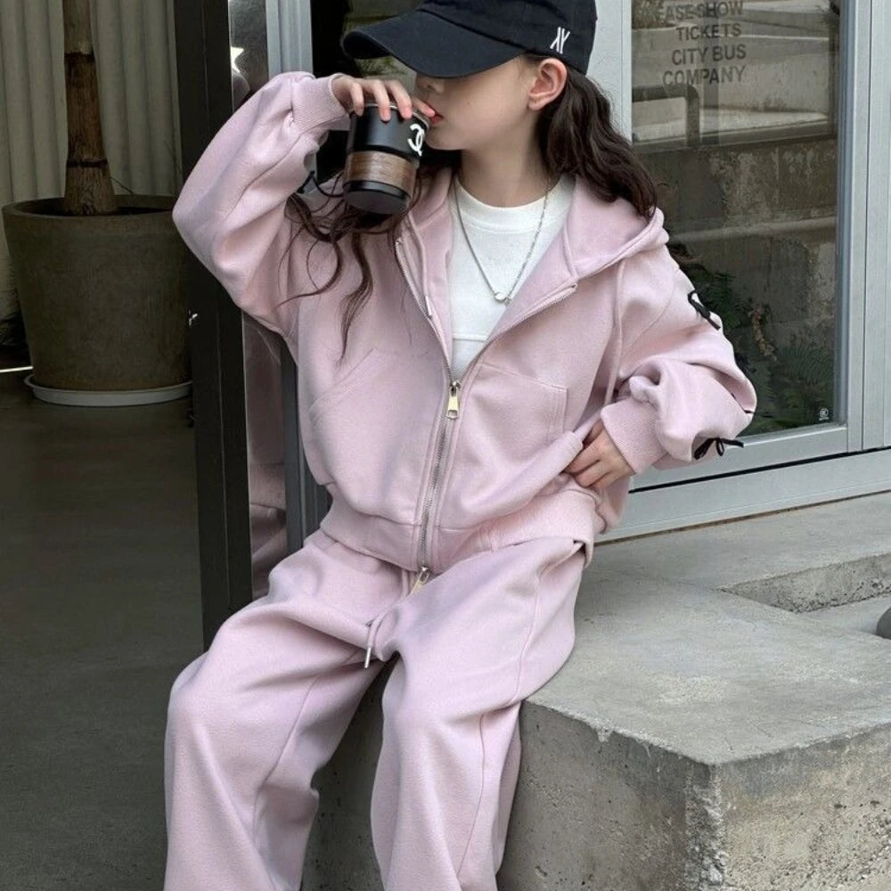 Girls' Pink Bow Tracksuit Set