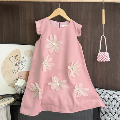 Bear Leader 3D Flower Wedding Birthday Party Princess Dress 2-12 Years Casual Dresses for Girls Solid Color Easter Kids Outfits