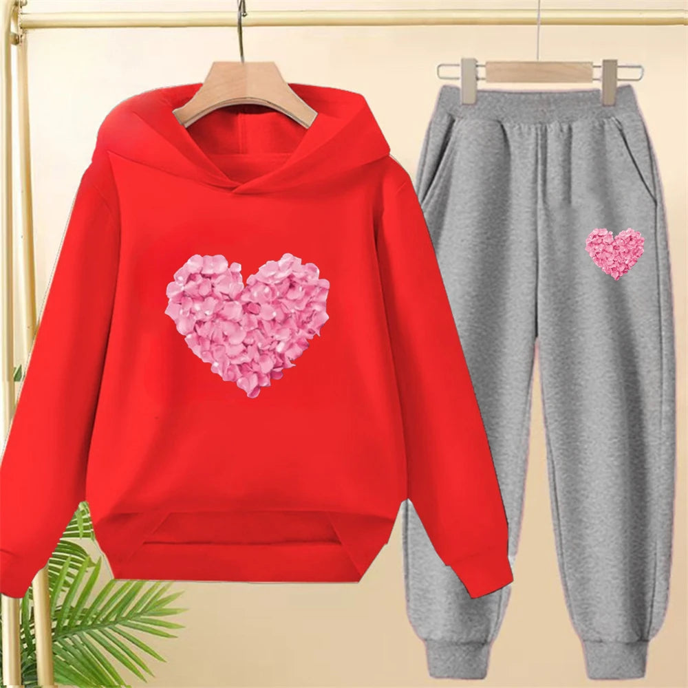 Petals heart-shaped Children's Tops and bottom Hoodies Girls Boy age 3-12 Coat Casual Toddle Sweatshirr Hood autumn clothing