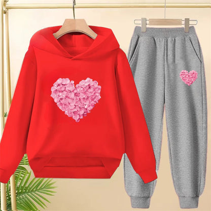 Petals heart-shaped Children's Tops and bottom Hoodies Girls Boy age 3-12 Coat Casual Toddle Sweatshirr Hood autumn clothing