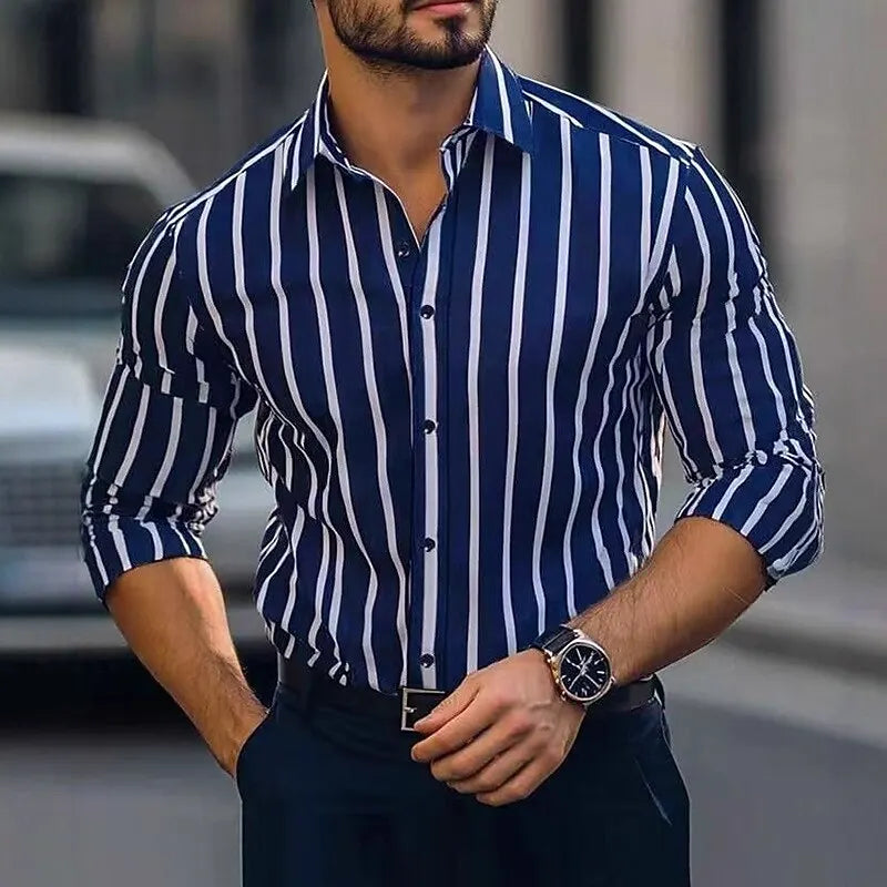 Men's Vertical Stripe Dress Shirt - Long Sleeve