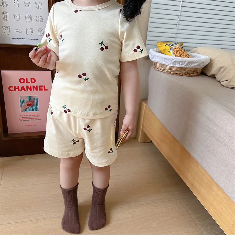 Brand Baby Girls Long Sleeve T Shirts + Pants Pajamas Suit Children Printed Wear Air-conditioning Clothes Kids Homewear Matching