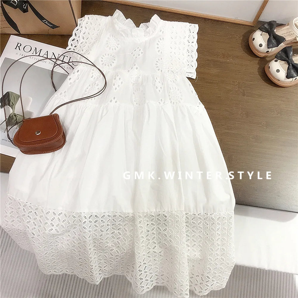 Children Girls Sling Dress Summer 2026 Kids Baby Girls Hollow Out Sleeveless Dress Embroidery Heavy Industry Embroidered Skirt