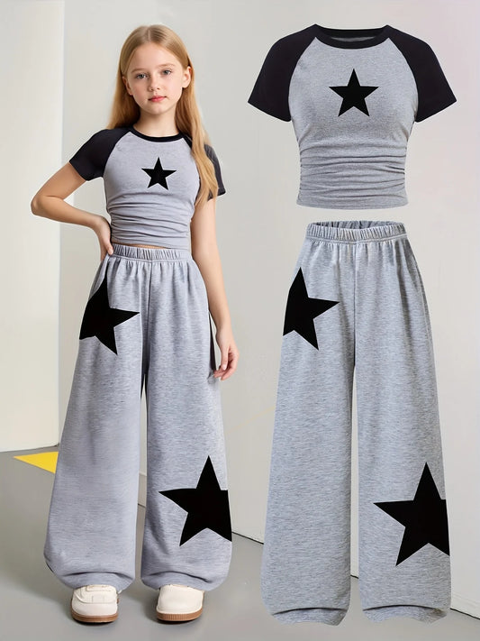 Girls' Star Pattern Sweatpants Set
