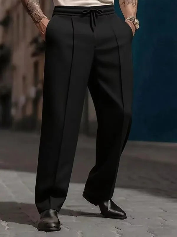 Men's Straight Leg Casual Pants - Drawstring Waist
