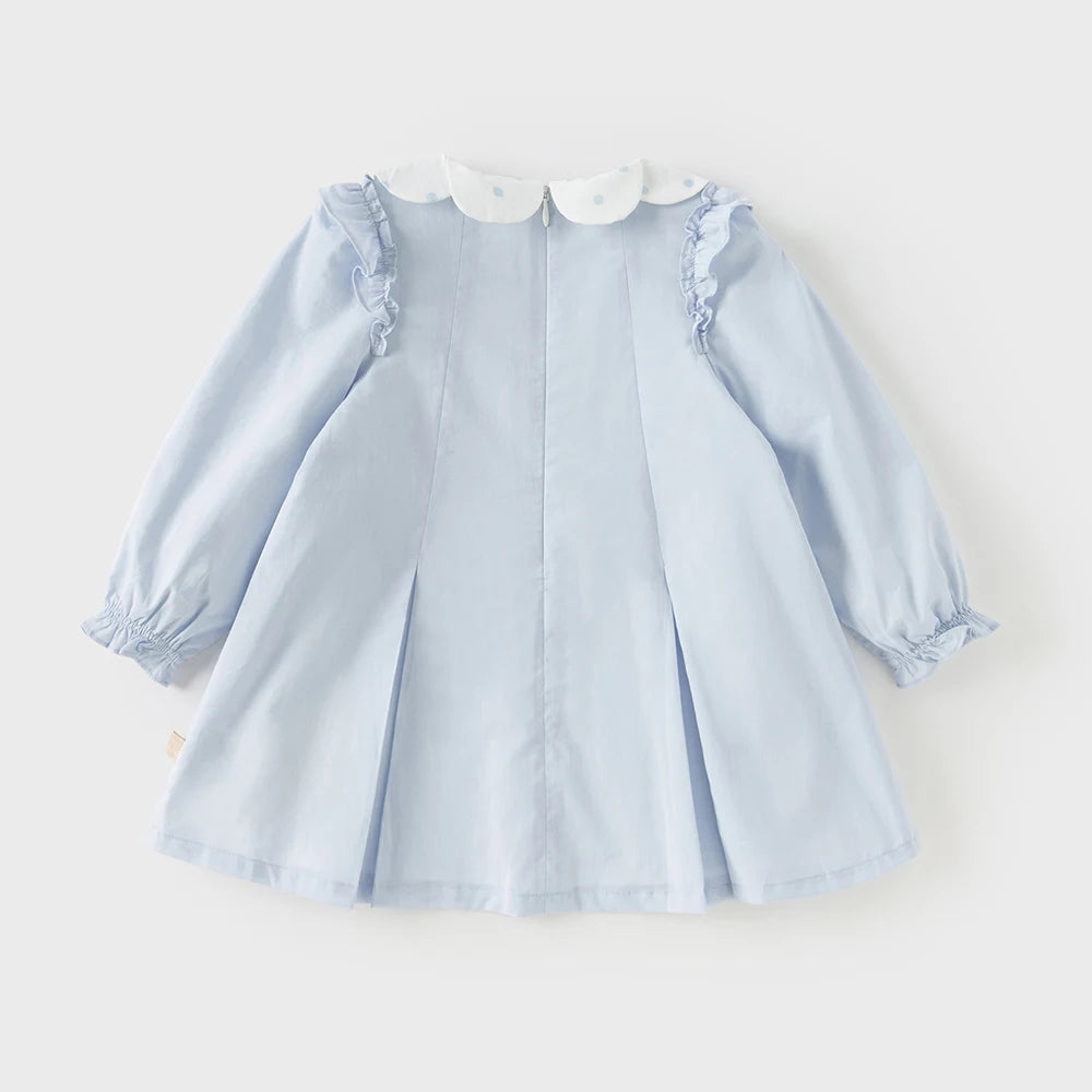 Dave Bella Children Cotton Dress Girls Clothes Spring Autumn Baby Elegant Sweet Dresses Kid Blue Outdoor Dress Fashion DB1260173