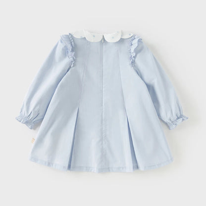 Dave Bella Children Cotton Dress Girls Clothes Spring Autumn Baby Elegant Sweet Dresses Kid Blue Outdoor Dress Fashion DB1260173