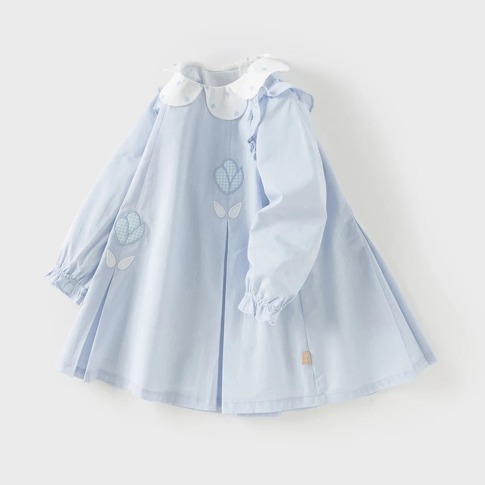 Dave Bella Children Cotton Dress Girls Clothes Spring Autumn Baby Elegant Sweet Dresses Kid Blue Outdoor Dress Fashion DB1260173