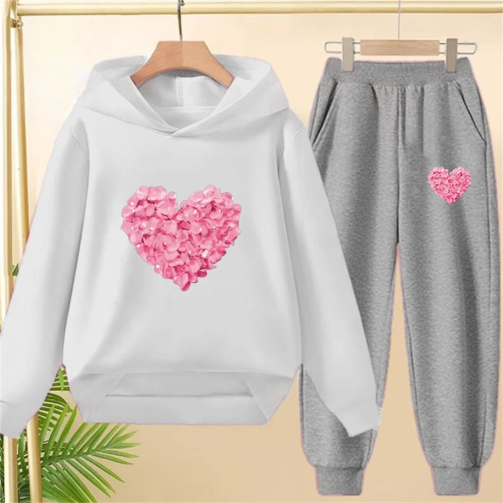 Petals heart-shaped Children's Tops and bottom Hoodies Girls Boy age 3-12 Coat Casual Toddle Sweatshirr Hood autumn clothing