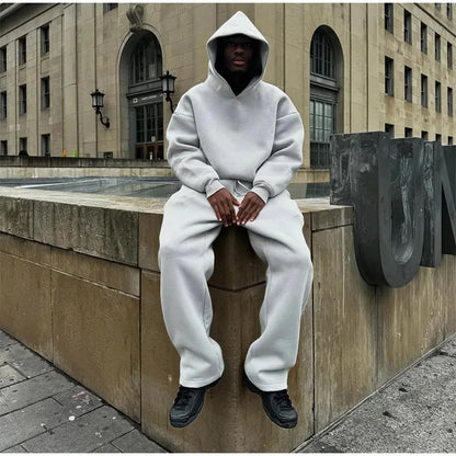 Men's Oversized Fleece Tracksuit - 2-Piece Hoodie & Joggers