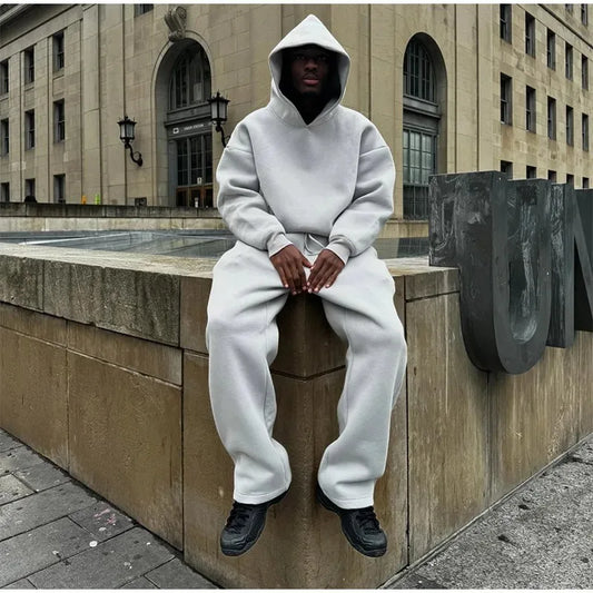 Men's Oversized Fleece Tracksuit - 2-Piece Hoodie & Joggers
