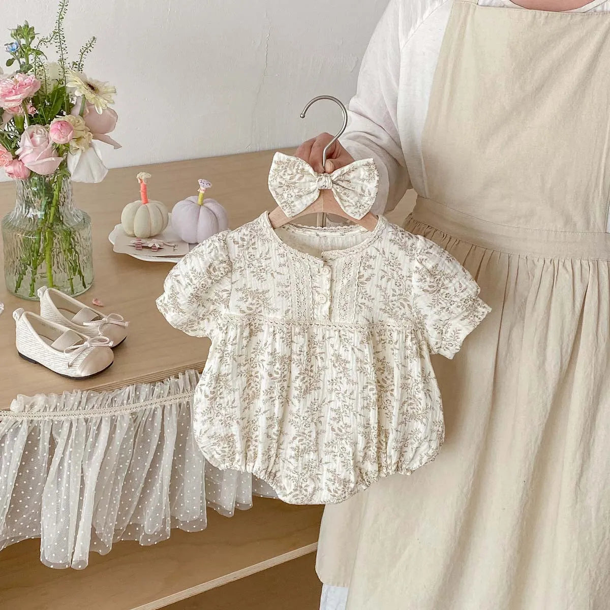 Baby Girl Floral Romper & Bow Set