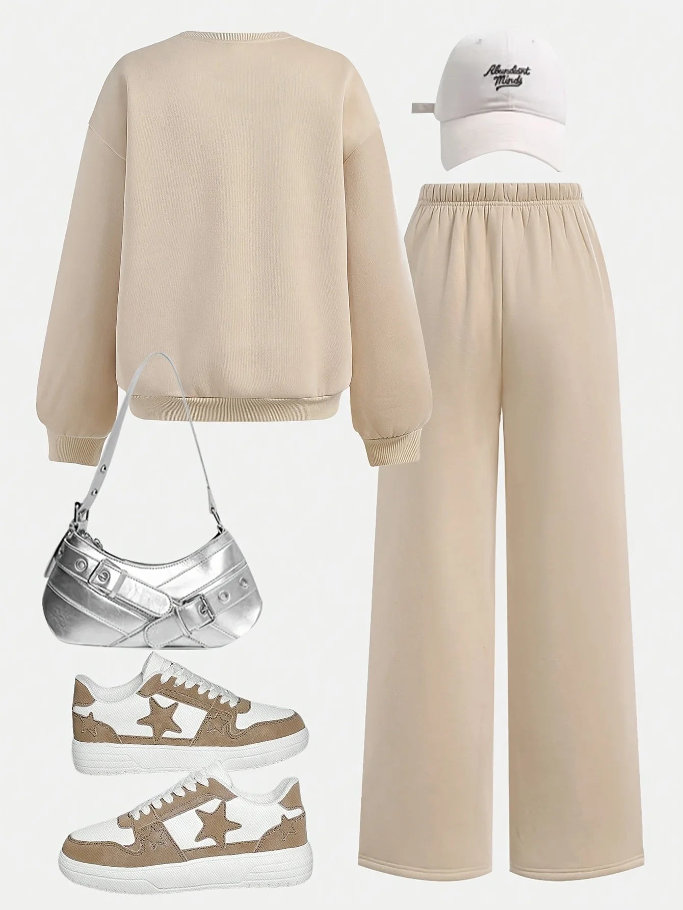 Children's Clothing for Girls, Autumn Outfit Set, Girls' Round-Neck Pullover and Wide-Leg Pants Set, Girls' Round-Neck Sweatshirt and Sports Sweatpants Two-Piece Set, Solid Color Stylish Clothes