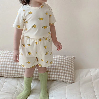 Brand Baby Girls Long Sleeve T Shirts + Pants Pajamas Suit Children Printed Wear Air-conditioning Clothes Kids Homewear Matching