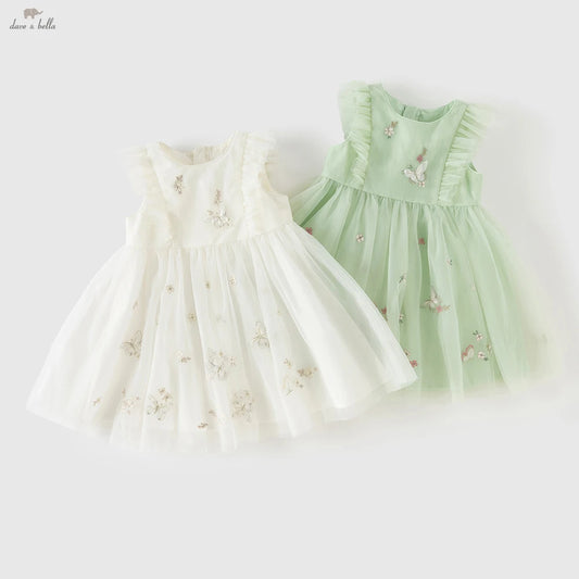 Dave Bella Embroidery Lace Mesh Princess Dress Girls Baby Children Sleeveless Summer Dress Sweet Party Clothes DB2261848