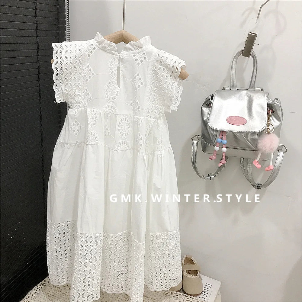 Children Girls Sling Dress Summer 2026 Kids Baby Girls Hollow Out Sleeveless Dress Embroidery Heavy Industry Embroidered Skirt