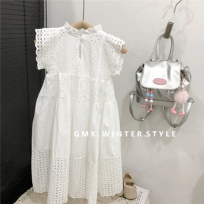 Children Girls Sling Dress Summer 2026 Kids Baby Girls Hollow Out Sleeveless Dress Embroidery Heavy Industry Embroidered Skirt