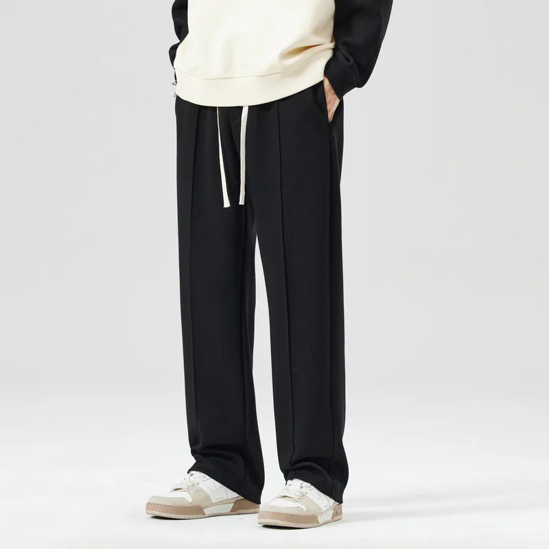 Men's Wide Leg Knitted Trousers - Casual Straight Fit
