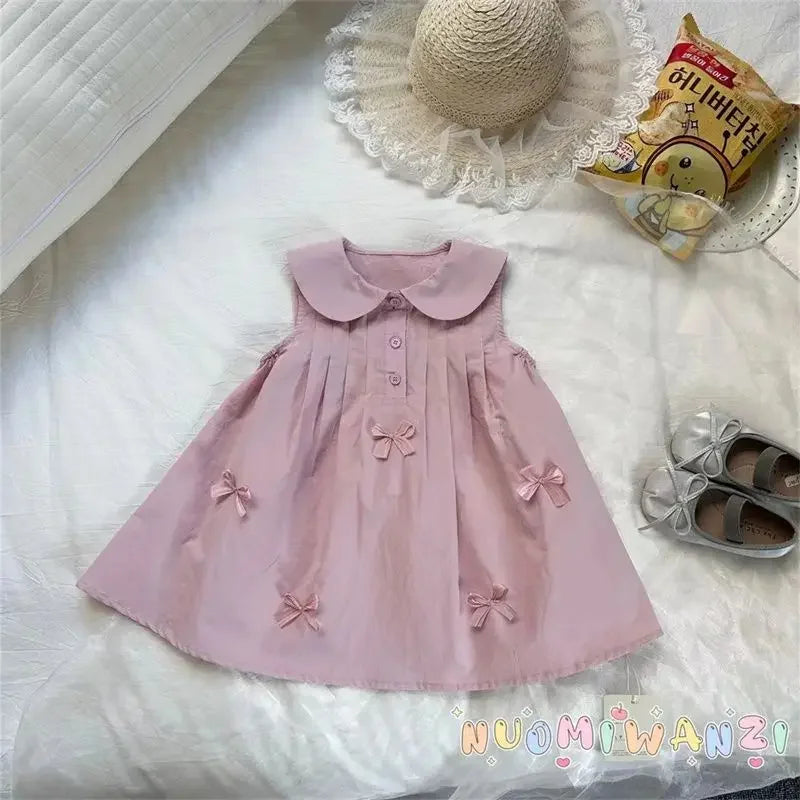 Girls Casual Dresses Flower Print Doll Collar Dress with Bow Flower Girl Dresses for Weddings Kids Clothes for Girls