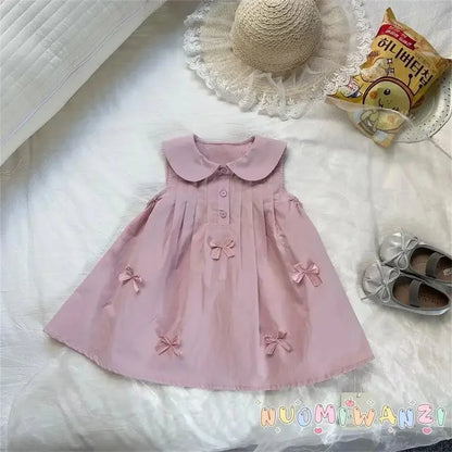 Girls Casual Dresses Flower Print Doll Collar Dress with Bow Flower Girl Dresses for Weddings Kids Clothes for Girls