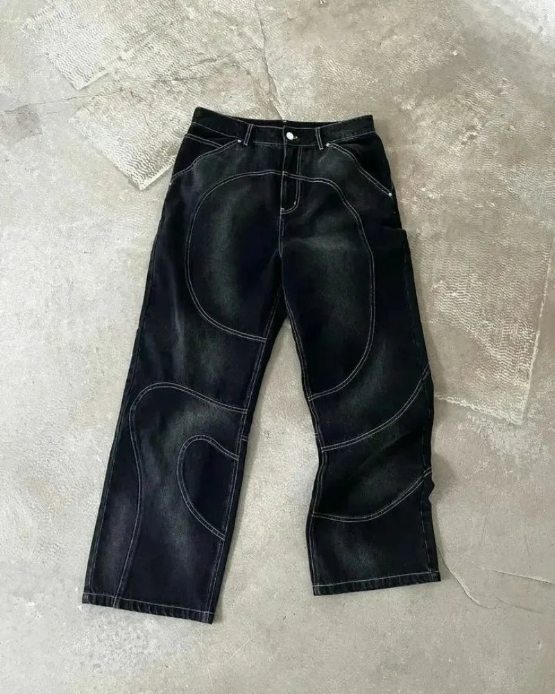 Men's Embroidered Denim Set - Retro Striped Two-Piece