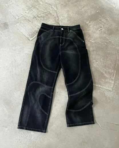 Men's Embroidered Denim Set - Retro Striped Two-Piece