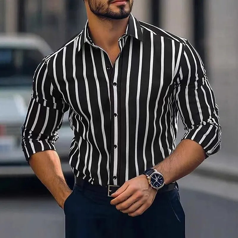 Men's Vertical Stripe Dress Shirt - Long Sleeve