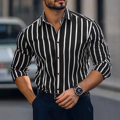 Men's Vertical Stripe Dress Shirt - Long Sleeve