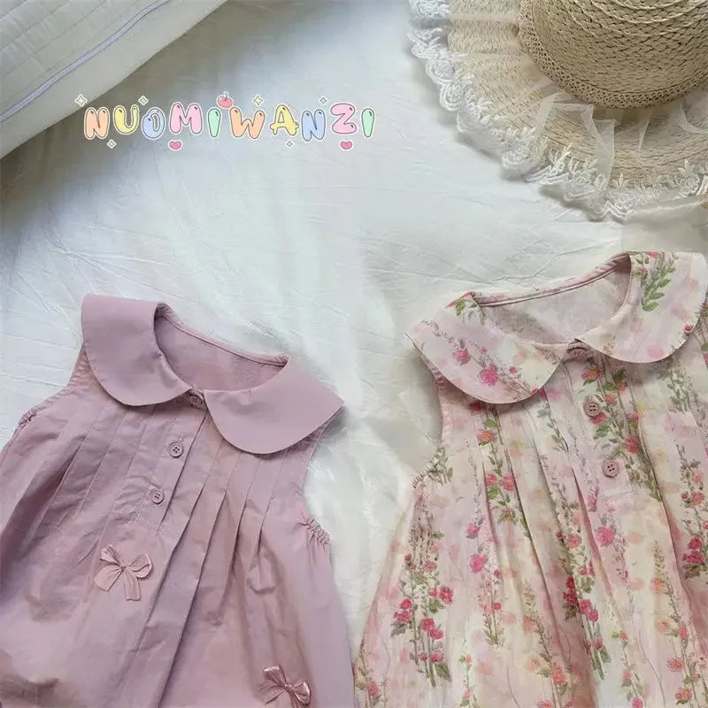 Girls Casual Dresses Flower Print Doll Collar Dress with Bow Flower Girl Dresses for Weddings Kids Clothes for Girls