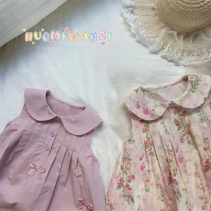 Girls Casual Dresses Flower Print Doll Collar Dress with Bow Flower Girl Dresses for Weddings Kids Clothes for Girls