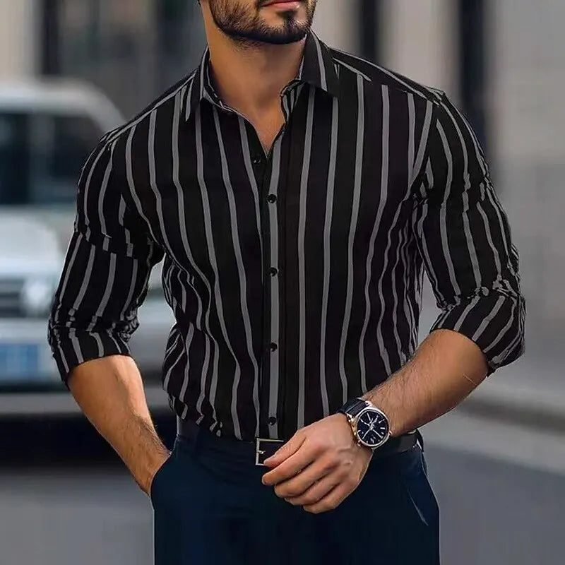 Men's Vertical Stripe Dress Shirt - Long Sleeve