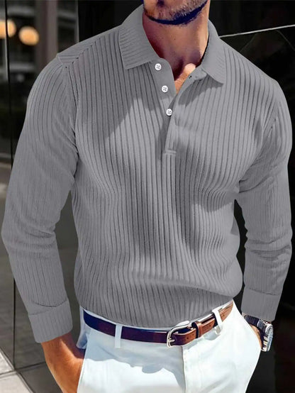 Men's Striped Long Sleeve Polo - Retro Business Casual