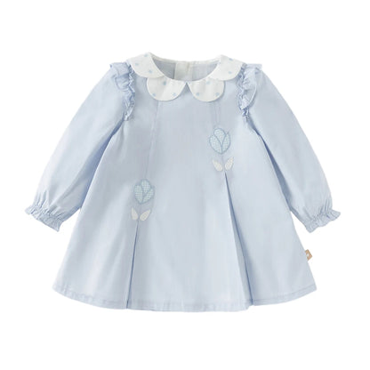 Dave Bella Children Cotton Dress Girls Clothes Spring Autumn Baby Elegant Sweet Dresses Kid Blue Outdoor Dress Fashion DB1260173