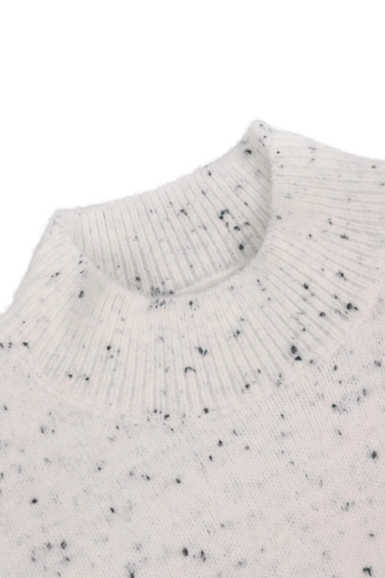 Women's White Speckled Knit Turtleneck Sweater And Pants Set Oversized Casual Loungewear Two-Piece Outfit