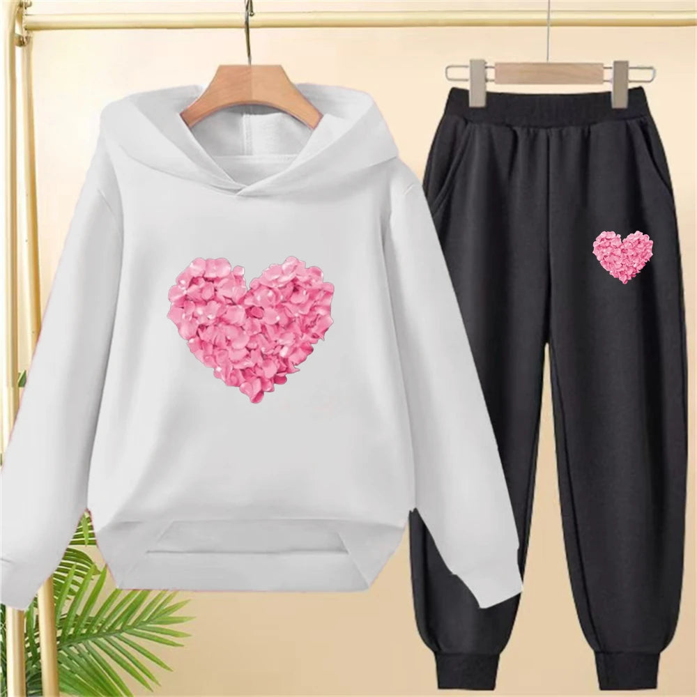 Petals heart-shaped Children's Tops and bottom Hoodies Girls Boy age 3-12 Coat Casual Toddle Sweatshirr Hood autumn clothing