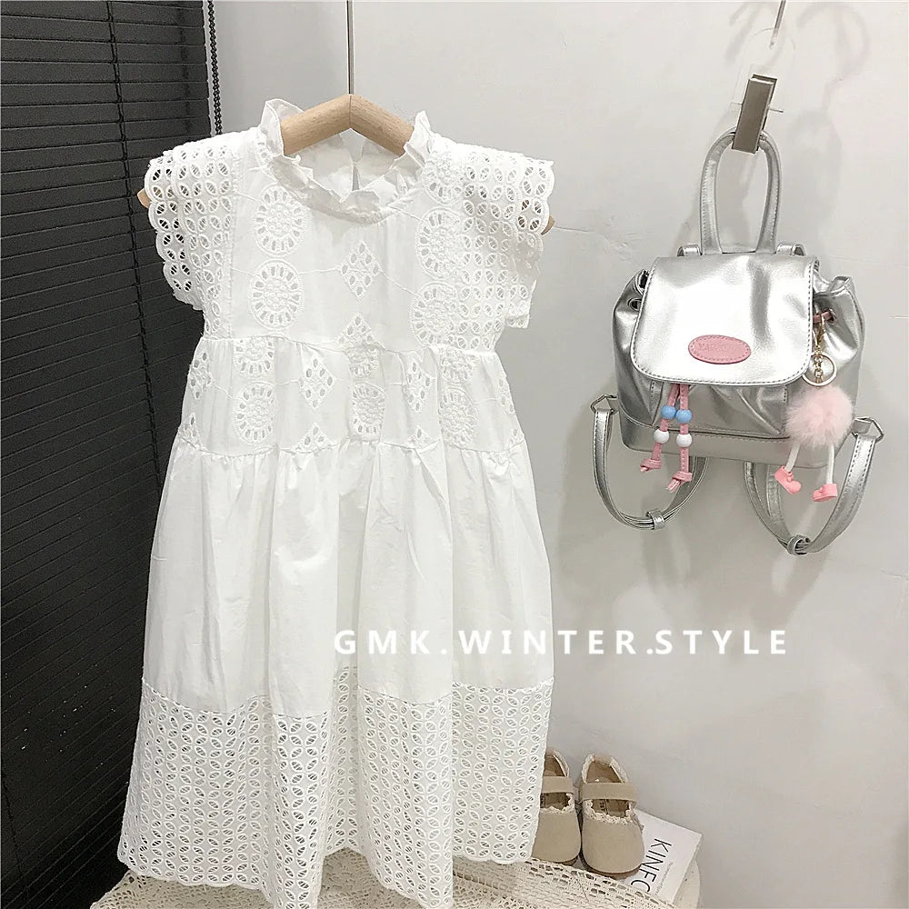 Children Girls Sling Dress Summer 2026 Kids Baby Girls Hollow Out Sleeveless Dress Embroidery Heavy Industry Embroidered Skirt