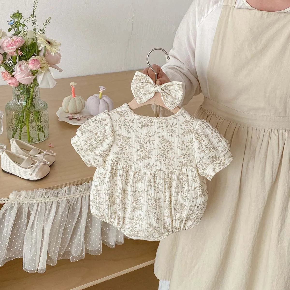 Baby Girl Floral Romper & Bow Set