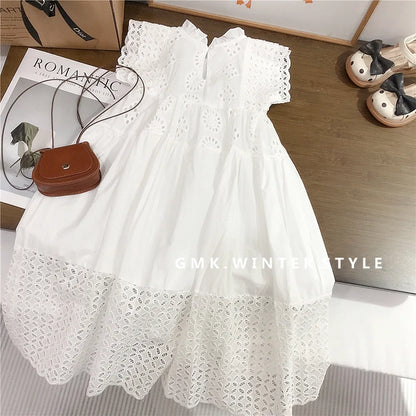 Children Girls Sling Dress Summer 2026 Kids Baby Girls Hollow Out Sleeveless Dress Embroidery Heavy Industry Embroidered Skirt